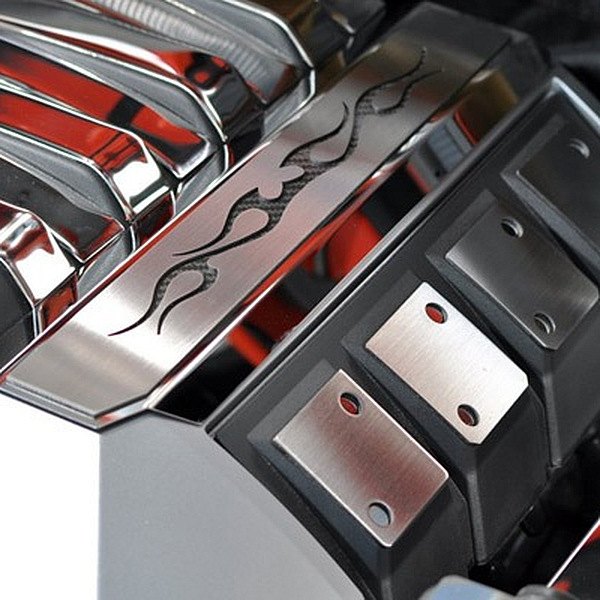 American Car Craft® - Polished Fuel Rail Covers with Brushed Black Tribal Flame Insert
