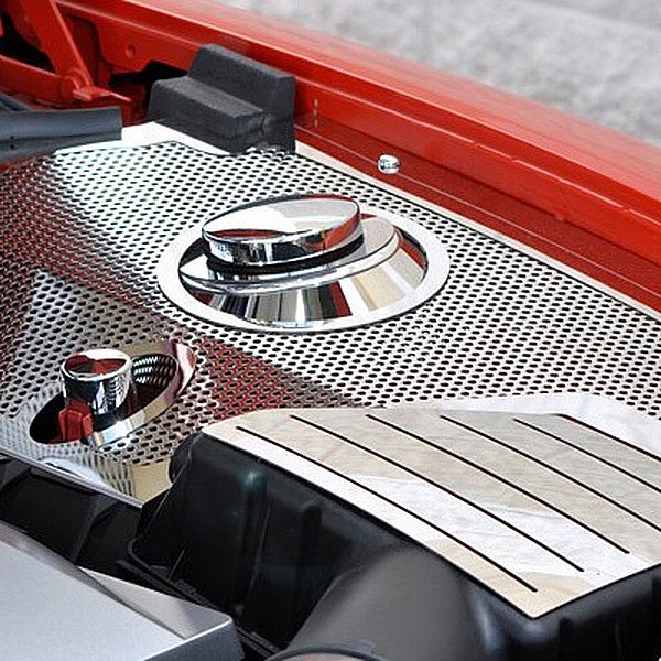 American Car Craft® - Perforated Polished Inner Fender Covers with Fuse Box Cover
