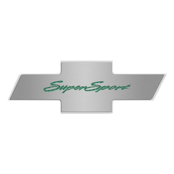 American Car Craft® - Brushed Hood Panel Badge with Green Super Sport Logo