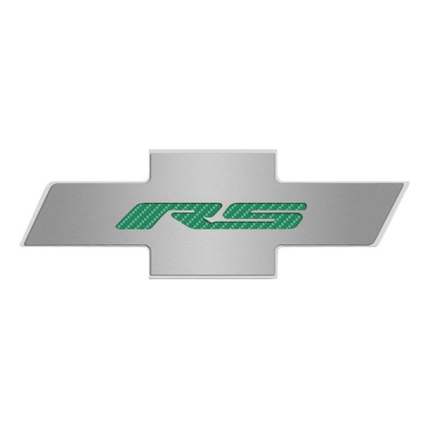 American Car Craft® - Brushed Hood Panel Badge with Green RS Logo
