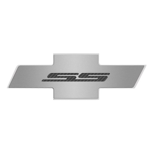 American Car Craft® - Brushed Hood Panel Badge with Black SS Logo