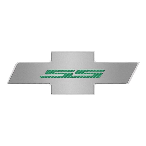 American Car Craft® - Brushed Hood Panel Badge with Green SS Logo