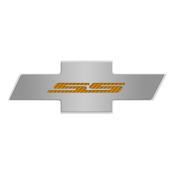 American Car Craft® - Brushed Hood Panel Badge with Orange SS Logo