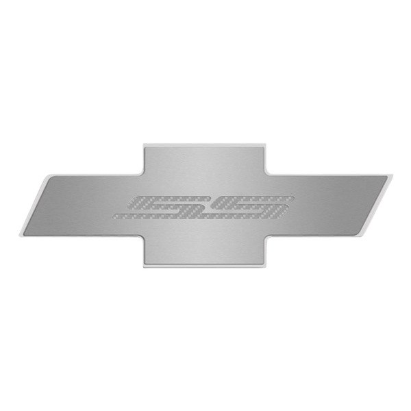 American Car Craft® - Brushed Hood Panel Badge with White SS Logo