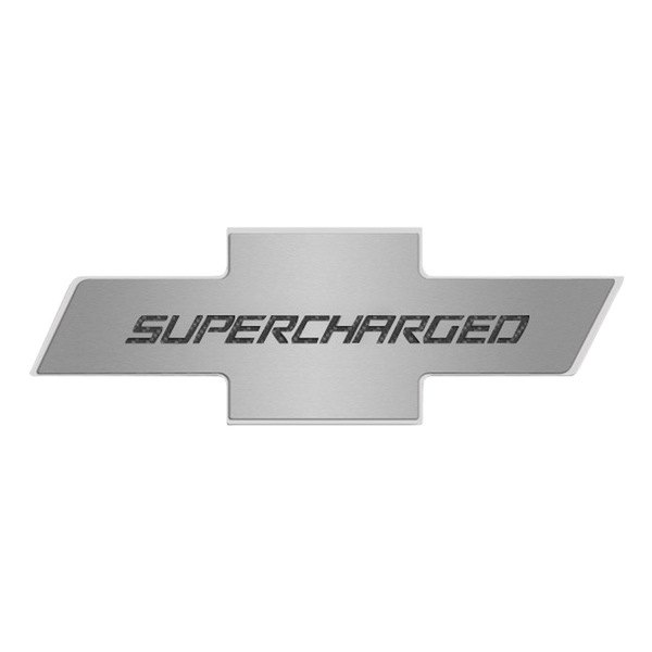 American Car Craft® - Brushed Hood Panel Badge with Black Supercharged Logo