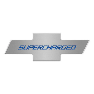 ACC® - Brushed Hood Panel Badge with Blue Carbon Fiber Supercharged Logo