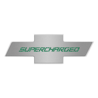 ACC® - Brushed Hood Panel Badge with Green Carbon Fiber Supercharged Logo