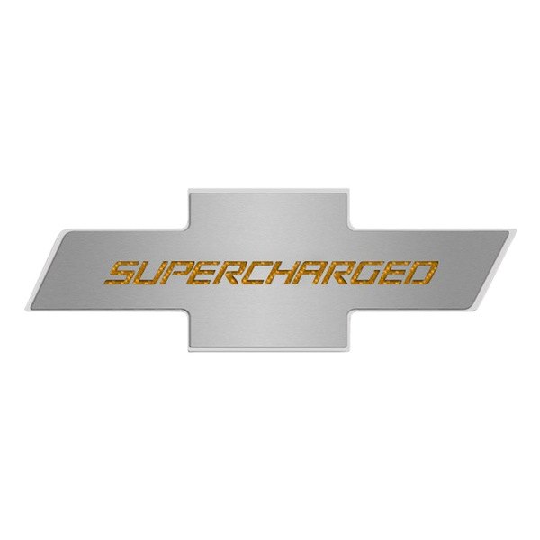 American Car Craft® - Brushed Hood Panel Badge with Orange Supercharged Logo