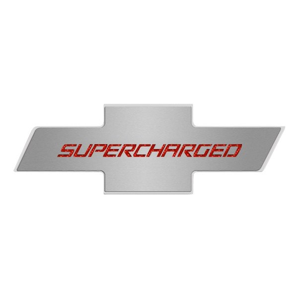 American Car Craft® - Brushed Hood Panel Badge with Red Supercharged Logo