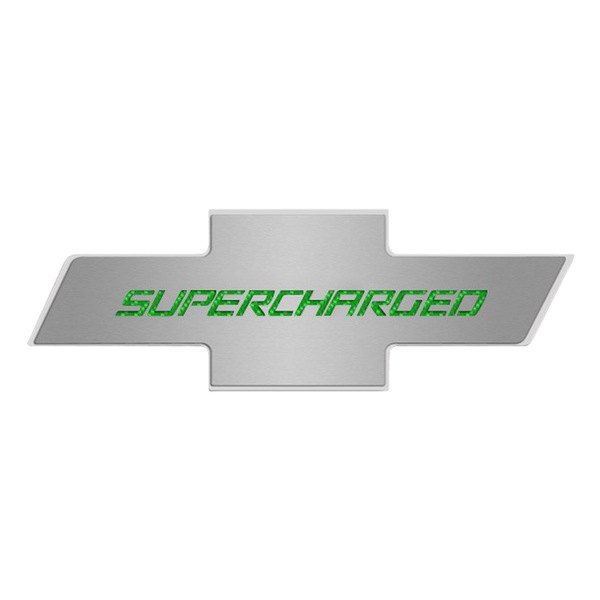 American Car Craft® - Brushed Hood Panel Badge with Synergy Green Supercharged Logo