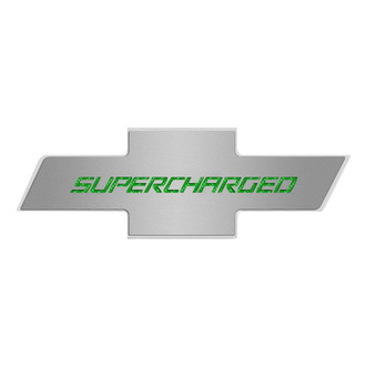 ACC® - Brushed Hood Panel Badge with Synergy Green Solid Supercharged Logo