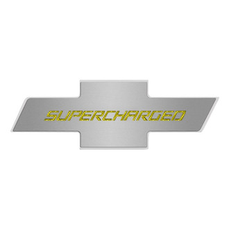 ACC® - Brushed Hood Panel Badge with Yellow Carbon Fiber Supercharged Logo