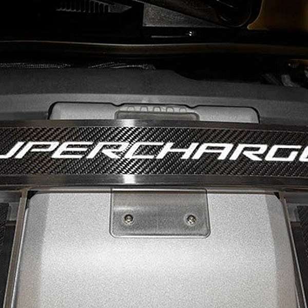 American Car Craft® - Illuminated Polished Strut Bar Trim with Carbon Fiber Supercharged Logo