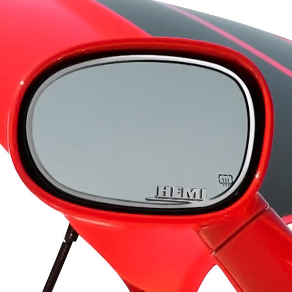 American Car Craft® - Brushed Side View Mirror Trim with HEMI Logo