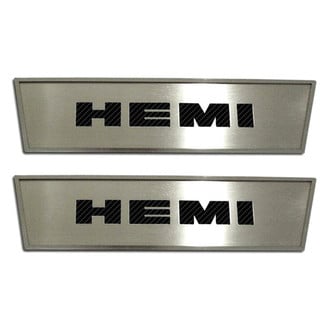 ACC® - GM Licensed Brushed Front Door Badge Plates with Black HEMI Logo