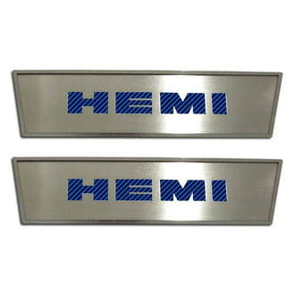 ACC® - GM Licensed Brushed Front Door Badge Plates with Blue HEMI Logo