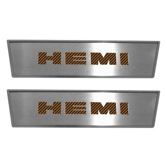 ACC® - GM Licensed Brushed Front Door Badge Plates with HEMI Orange HEMI Logo