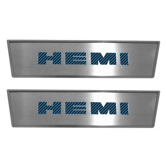 ACC® - GM Licensed Brushed Front Door Badge Plates with MOPAR Blue HEMI Logo