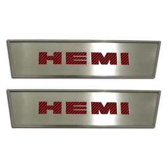 ACC® - GM Licensed Brushed Front Door Badge Plates with Red HEMI Logo