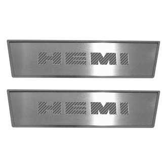 ACC® - GM Licensed Brushed Front Door Badge Plates with White HEMI Logo