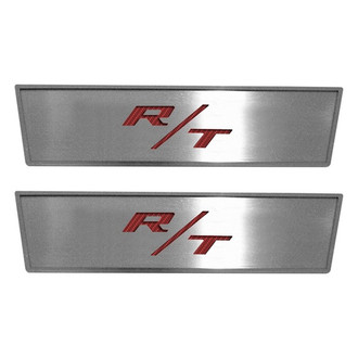 ACC® - MOPAR Licensed Brushed Front Door Badge Plates with Bright Red R/T Logo
