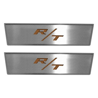 ACC® - MOPAR Licensed Brushed Front Door Badge Plates with HEMI Orange R/T Logo