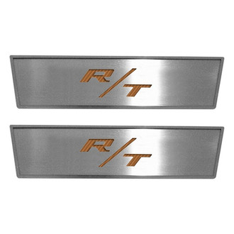ACC® - MOPAR Licensed Brushed Front Door Badge Plates with Orange R/T Logo