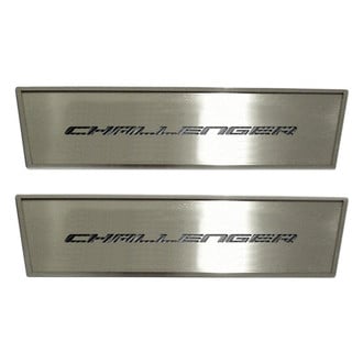 ACC® - MOPAR Licensed Brushed Front Door Badge Plates with Black Challenger Logo