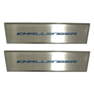 ACC® - MOPAR Licensed Brushed Front Door Badge Plates with Blue Challenger Logo