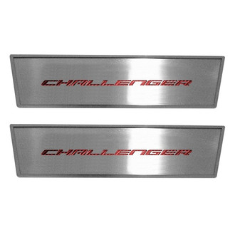 ACC® - MOPAR Licensed Brushed Front Door Badge Plates with Bright Red Challenger Logo
