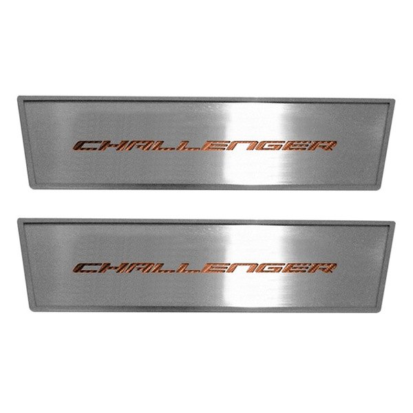 American Car Craft® - MOPAR Licensed Brushed Front Door Badge Plates With Challenger Logo