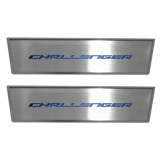 ACC® - MOPAR Licensed Brushed Front Door Badge Plates with MOPAR Blue Challenger Logo