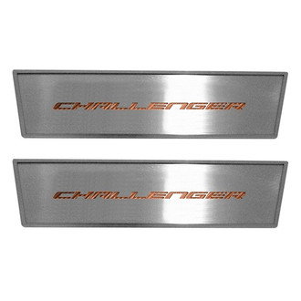 ACC® - MOPAR Licensed Brushed Front Door Badge Plates with Orange Challenger Logo
