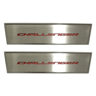 ACC® - MOPAR Licensed Brushed Front Door Badge Plates with Red Challenger Logo