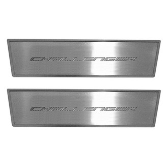 ACC® - MOPAR Licensed Brushed Front Door Badge Plates with White Challenger Logo