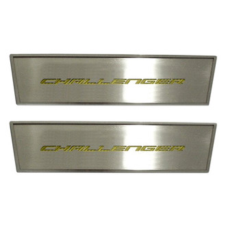 ACC® - MOPAR Licensed Brushed Front Door Badge Plates with Yellow Challenger Logo