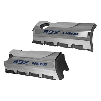 ACC® - MOPAR Licensed Series Non-Illuminated Polished Fuel Rail Covers with Blue Carbon Fiber 392 HEMI Logo