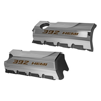 ACC® - MOPAR Licensed Series Non-Illuminated Polished Fuel Rail Covers with Orange Carbon Fiber 392 HEMI Logo
