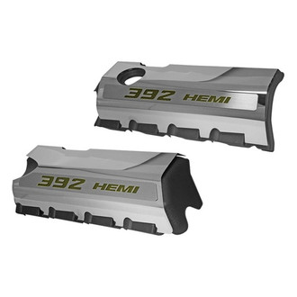 ACC® - MOPAR Licensed Series Non-Illuminated Polished Fuel Rail Covers with Yellow Carbon Fiber 392 HEMI Logo