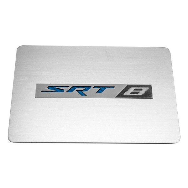 American Car Craft® - Brushed Fuse Box Cover Top Plate with Blue SRT8 Logo