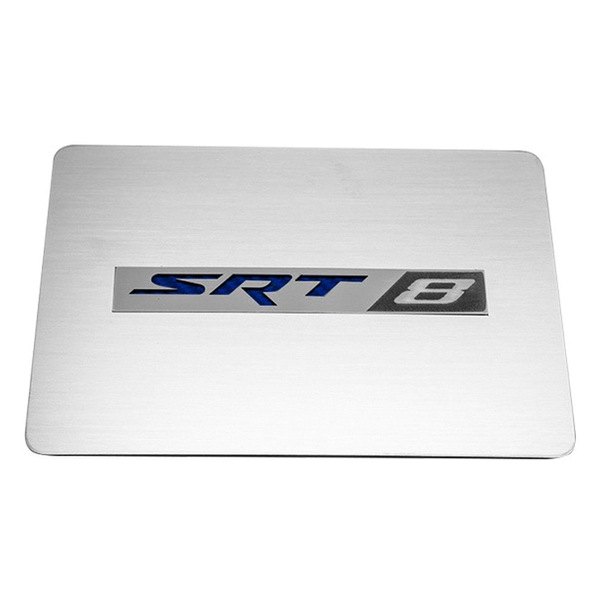 American Car Craft® - Brushed Fuse Box Cover Top Plate with Dark Blue SRT8 Logo