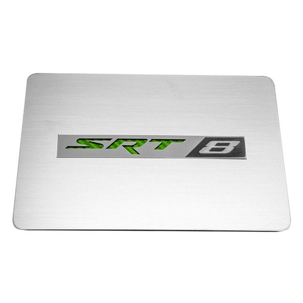 American Car Craft® - Brushed Fuse Box Cover Top Plate with Green SRT8 Logo