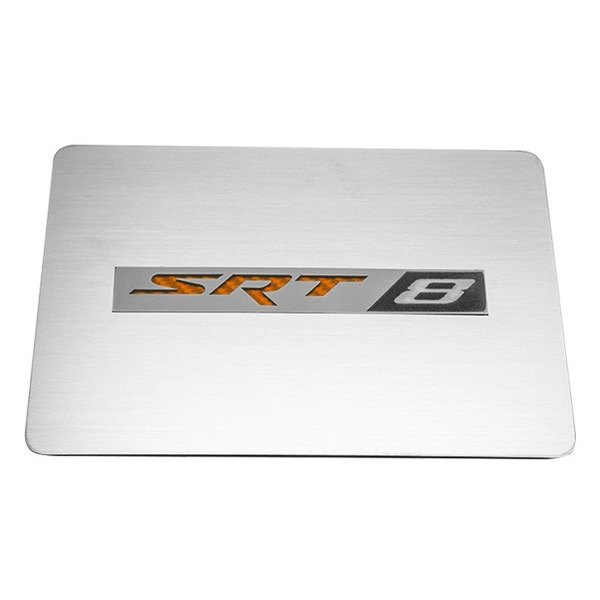 American Car Craft® - Brushed Fuse Box Cover Top Plate with Orange SRT8 Logo