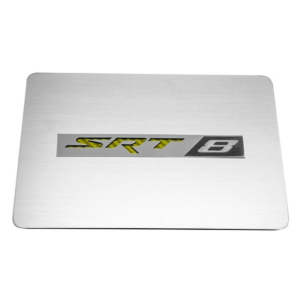 American Car Craft® - Brushed Fuse Box Cover Top Plate with Yellow SRT8 Logo
