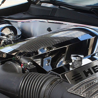 ACC® - Replacement Style Non-Illuminated Polished Fuel Rail Covers with Black Carbon Fiber HEMI Logo