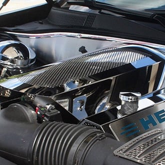 ACC® - Replacement Style Non-Illuminated Polished Fuel Rail Covers with Blue Carbon Fiber HEMI Logo