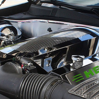 ACC® - Replacement Style Non-Illuminated Polished Fuel Rail Covers with Green Carbon Fiber HEMI Logo