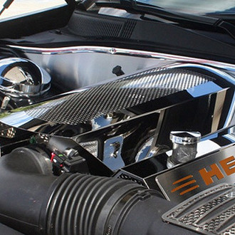 ACC® - Replacement Style Non-Illuminated Polished Fuel Rail Covers with Orange Carbon Fiber HEMI Logo