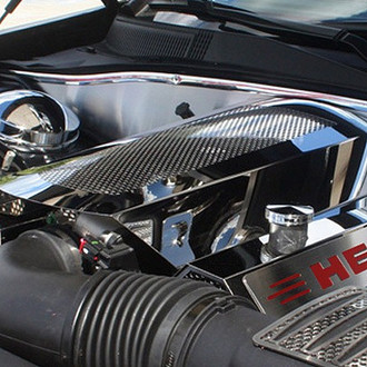 ACC® - Replacement Style Non-Illuminated Polished Fuel Rail Covers with Red Carbon Fiber HEMI Logo