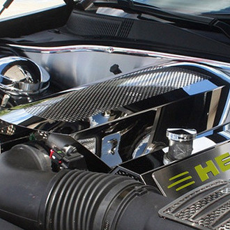 ACC® - Replacement Style Non-Illuminated Polished Fuel Rail Covers with Yellow Carbon Fiber HEMI Logo